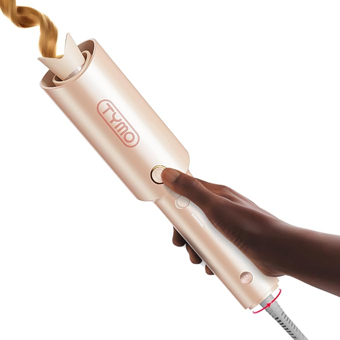 TYMO Automatic Rotating Curling Iron - TYMO CURLPRO Beach Waves Curling Wand, Portable Hair Curler, 500 Million Ionic, Dual Voltage & Lightweight for Travel, Ceramic Coating, 1 Inch, Peach