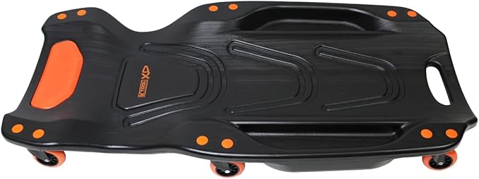 K Tool International XD74942 42" Automotive Creeper: High-Density Polyethylene Body, 440lb Capacity, Six 3" Swivel Casters, Ergonomic Head/Neck Pads, Dual Tool Trays, Low Profile Garage Design