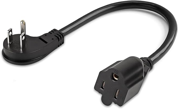 1875W Short Extension Cord,15A 16AWG Low Profile Flat Plug Heavy Duty Extension Cord Outlet Saver 3-Prong Grounded Power Cable (Black1 Feet)