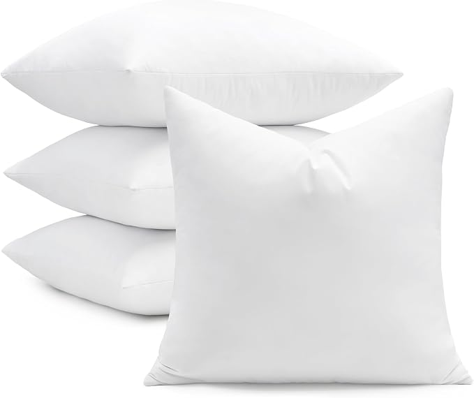 puredown® 16x16 Pillow Inserts, Feather Down Filled for Support, Set of 4 | Natural Feather Down, Choppable & Decorative, Down-Proof Cover, Throw Pillow Insert for Couch, Chairs, Bed, Sofa, Office