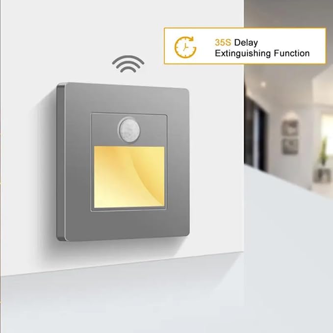 6 Pack LED Motion Sensor Night Light Infrared Human Body Induction Lamp, Recessed Stair Lights Indoor, Night for Hallway, Stairway, Bathroom, Bedroom, Kitchen