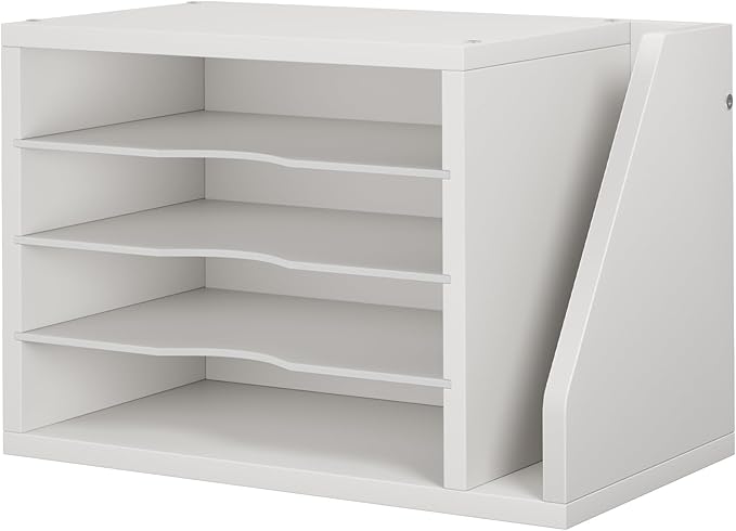 Creso hom Mail Sorter, File Organizer Desktop, Wood Desk Organizer with 3 Adjustable Shelves, Mail Holder for Office, Home, Letter Sorter File Holders for Envelopes, Mail Supplies Magazines, White | Mail Sorter, File Organizer Desktop, Mail Holder for ...