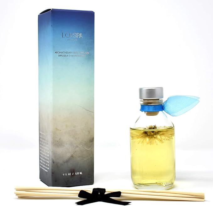 LOVSPA Reed Diffuser Set, Ocean Flowers Scented Oil Diffuser with Sticks, Home Fragrance Accessories for Bathroom Shelf Decor, Aroma Diffusers for Home or Office Desk, USA Made