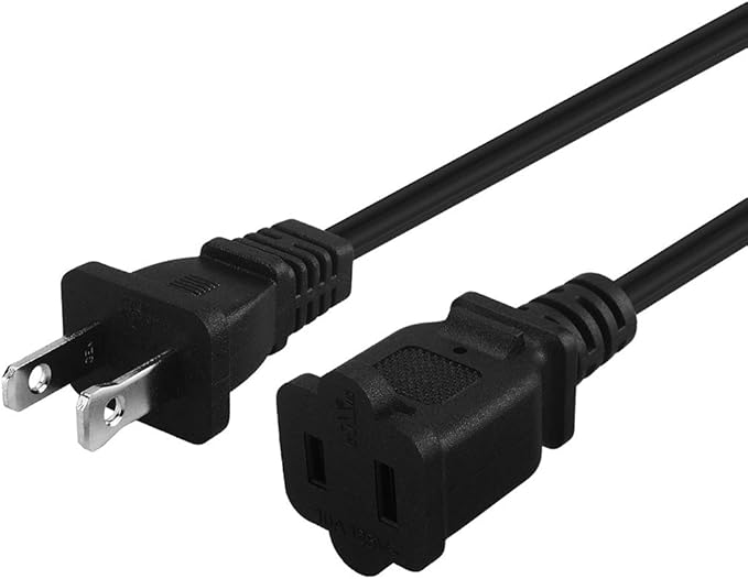 15-Feet Long Polarized US 2-Prong Male-Female Extension Power Cord Cable, 16AWG 2 Outlet Extension Cable Cord US AC 2-Prong Male/Female Power cable10A/125V, Nema 1-15P to 1-15R Cable Polarized