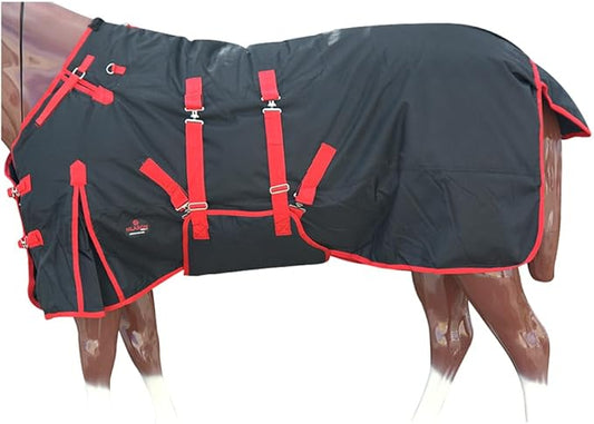 Black with Red Trims 75 Inch HILASON 1200D Winter Waterproof Poly Horse Turnout Blanket Belly Wrap