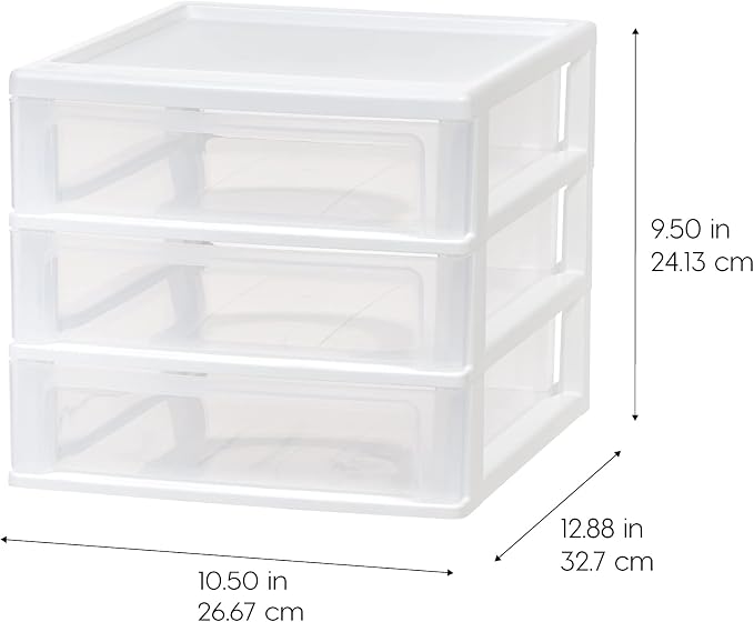 IRIS USA 2-Pack, 3-Drawer Medium Plastic Stacking Desktop Organizer, White | Organize office supplies, stationery, makeup, craft materials and everyday essentials for neat desktop storage