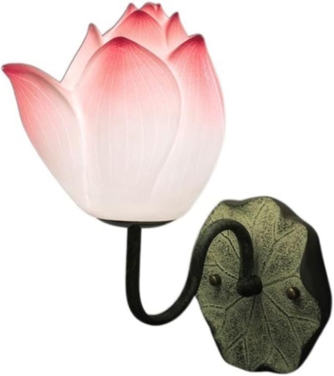 Indoor Retro Zen Wall Lamp Study Bedroom Background Lotus Decorative Bedside Decor(Pink)
