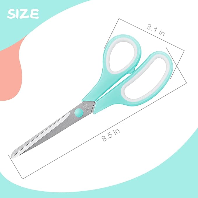 Scissors 8.5 Inch scissors all purpose Bulk Set of 3, Scissors for Office Home School Craft Supplies, Soft Comfort-Grip Right/Left Hand, Viridian, Vivid Green, Pink