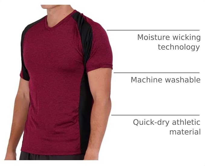 5 Pack Men's Dry Fit V Neck Gym Workout T Shirts Athletic Moisture Wicking | Cooling, Quick Dry, Breathable, Short Sleeve, Exercise, Cycling, Sports, Outdoor, Fitness, Golf, Crossfit, Hiking, Tennis