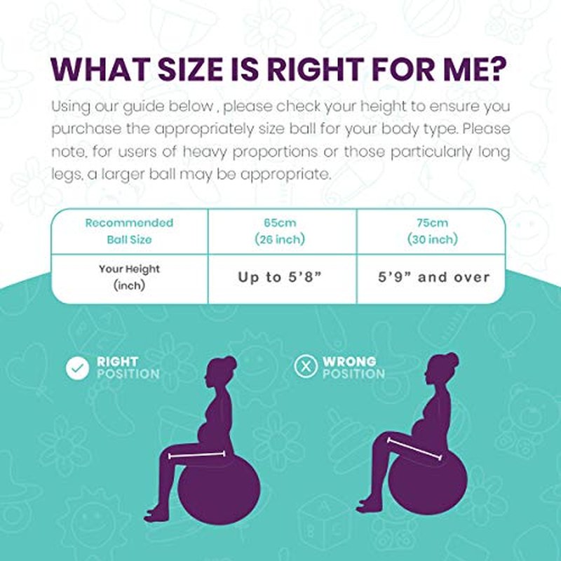 The Birth Ball - Birthing Ball for Pregnancy & Labor - 18 Page Pregnancy Ball Exercises Guide by Trimester - Non Slip Socks - How to Dilate, Induce, & Reposition Baby for Mom 65cm