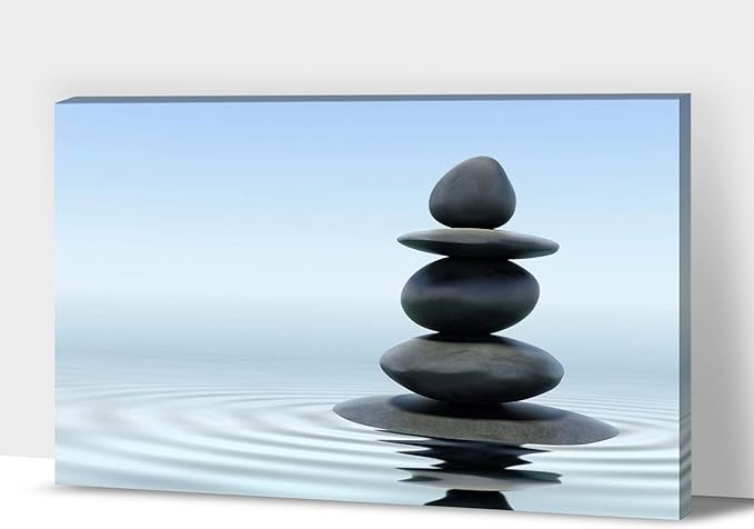 Zen Wall Art Decor, Modern Bathroom Zen Decor Wall Art, Large Zen Relaxing Canvas Wall Art for Spa Room Decor, Black Pebble and Waves Tranquil Zen Art Prints for Office & Spa Wall Decor 32x48 Inches