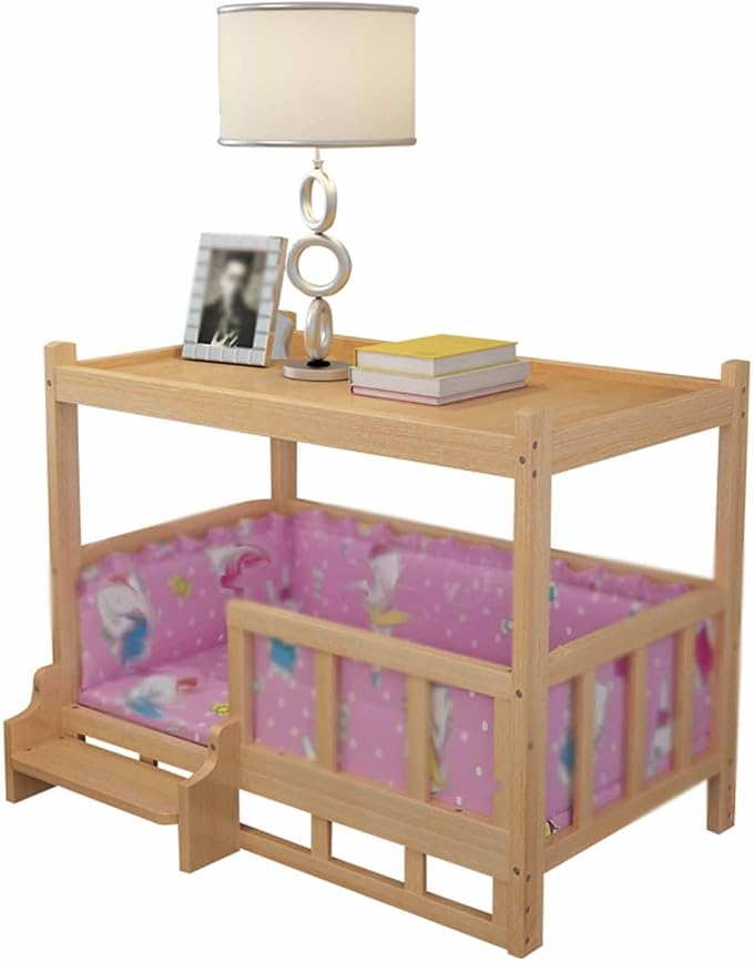 XPLKQXE Dog Bed Wood Platform, Elevated Pet Cushion Bed, Animal Couch with Mattress, Dog Beds & Furniture Rest Cot, Portable Fence Bed Pet Up to 45kg/100lbs(Color:Pink,Size:75x50x65cm)