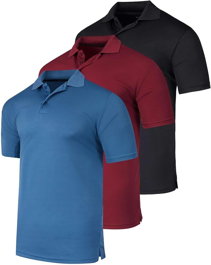 Real Essentials 3 Pack: Men's Quick-Dry Short Sleeve Athletic Performance Polo Shirt (Available in Big & Tall)