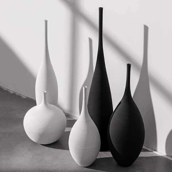 White Black Ceramic Vase Set, Modern Minimalist Ornaments Living Room Home Decor Decoration,Set 5(A+D)