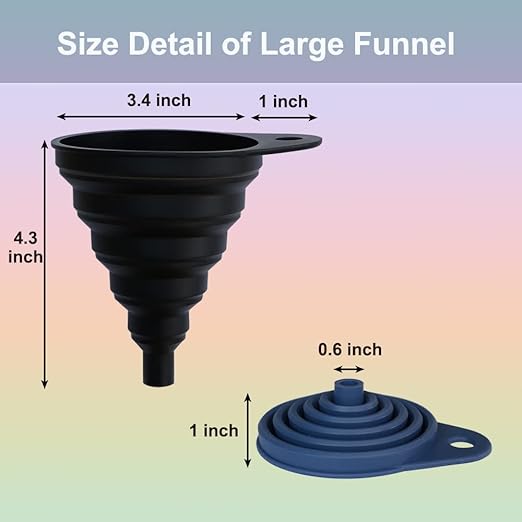 KongNai Funnels for Kitchen Use Set of 4, Silicone Collapsible Funnels for Filling Bottles, Food Grade Funnel for Liquid Powder Transfer, Foldable Kitchen Utensils