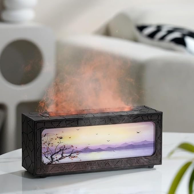 Essential Oil Diffusers Ultrasonic Fireplace Flame Aromatherapy Diffuser, Auto Shut-Off, Timer Setting, 7 Colors LED Lights Changing for Home, Office, Spa 200ml (Wood Grain)