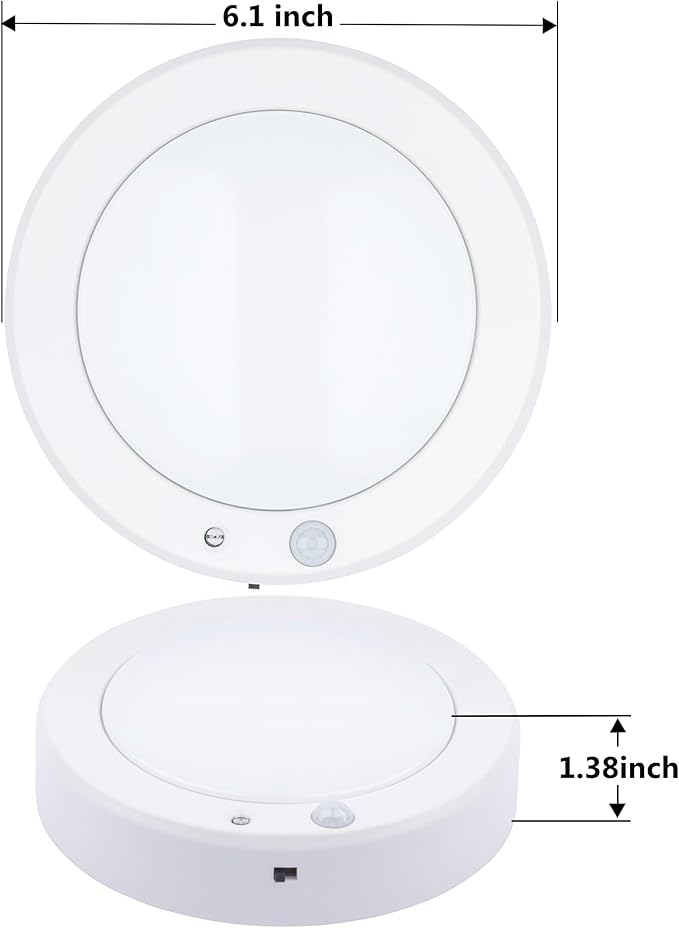 LIT-PaTH Battery Operated Motion Sensor LED Ceiling Light, 6.1inch Flush Mount Light 5000K 150 Lumens, Wireless Nightlight for Closet Laundry Stair- Darkness Use Only, 4-Pack (Battery Not Included)