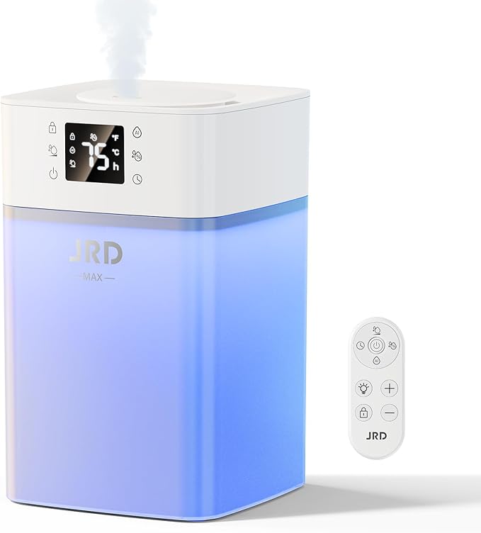 JRD 4L Humidifiers for Bedroom, Cool Mist Humidifier for Large Room, 40H Runtime, 360° Nozzle, Night Light for Home, Office, Baby Nursery, Plants（White）