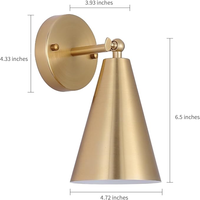 MWZ Gold Sconces Set of 2, Modern Brass Wall Sconces Lighting Fixtures with Metal Shade, Indoor Decor Wall Mount Swing Arm Lamp for Bedroom,Bedside,Kitchen,Hallway,Living Room,Reading,Bar