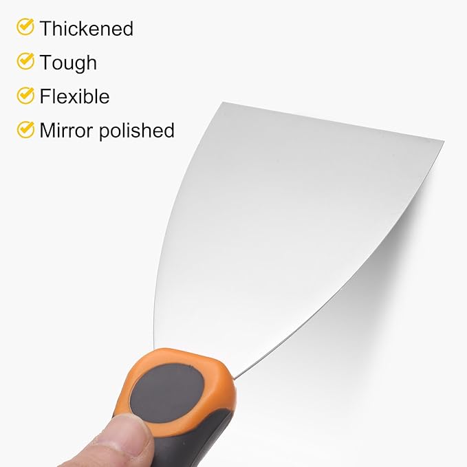 uxcell Putty Knife 4" Stainless Steel Paint Scraper Flexible Drywall Repair Mud Knife for Removing Cement Wallpaper Mud Adhesive Taping with Metal Hammer End