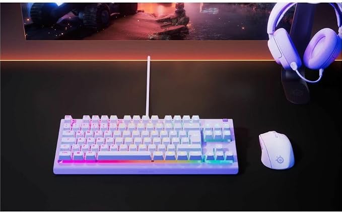 SteelSeries Apex 3 TKL Lavender RGB Gaming Keyboard — Tenkeyless Compact Form Factor — 8-Zone RGB Illumination — Water and Dust Resistant — Whisper-Quiet Gaming Switch