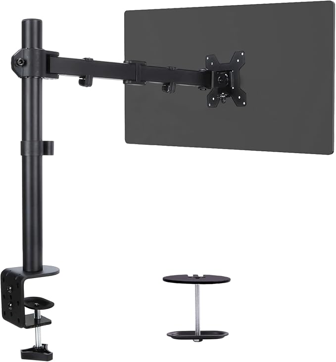 Single Monitor Arm Mount for 13-32 Inch Screen Up to 22lbs | Ultrawide Screens Up to 38 Inch Fully Adjustable Stand with C-Clamp/Grommet Base Tilt Rotation Max VESA 100x100