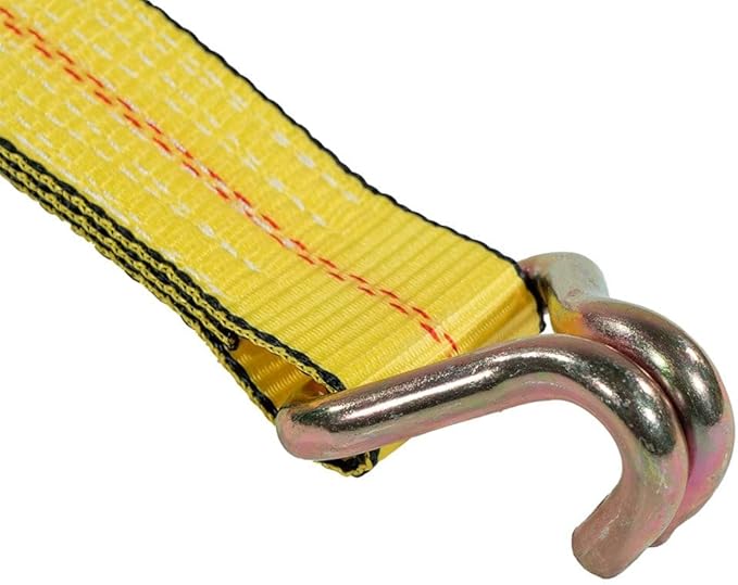 Mytee Products 4 Pack 2" x27' Yellow Ratchet Strap with J Hooks- 10,000 Lbs Breaking Strength -Heavy Duty Tie Down Large Bar Handle and Cargo Straps with Wire Hooks for Flatbed, Truck, Trailers Pickup