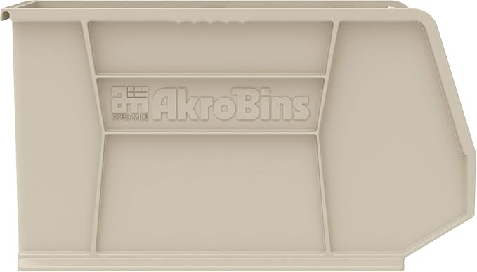 Akro-Mils 30260 AkroBins Plastic Storage Bins, Space-Saving Stackable Bins for Garage, Pantry, Craft Organization, 18" x 11" x 10", Stone, 6-Pack