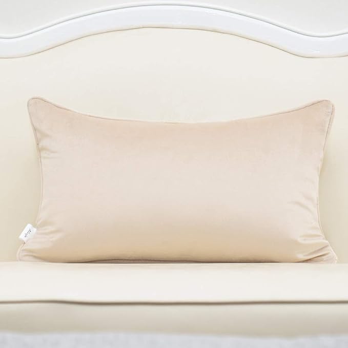 Alerfa 12 x 20 Inch Rectangle Leaf Pillow Embroidery Cut Velvet Cushion Case Luxury Modern Lumbar Throw Pillow Cover Decorative Pillow for Couch Sofa Living Room Bedroom Car, Beige