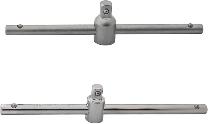 2Pcs 1/4" and 3/8 Inch Drive Sliding T-Handle Wrench, Adjustable T-Bar Socket Hand Tool, Chrome Vanadium Steel Breaker Bar for Car Repair, Mechanical Work, DIY Projects(Matte Finish&Silver)