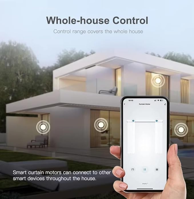 Matter over WiFi Smart Curtain Motor with Retractable Track, 2.5N.m High Torque Automatic Drapery Opener, Compatible with HomeKit, Alexa, Google Home (2.3-4 meters (90.5-157.4 inches) Adjustable)