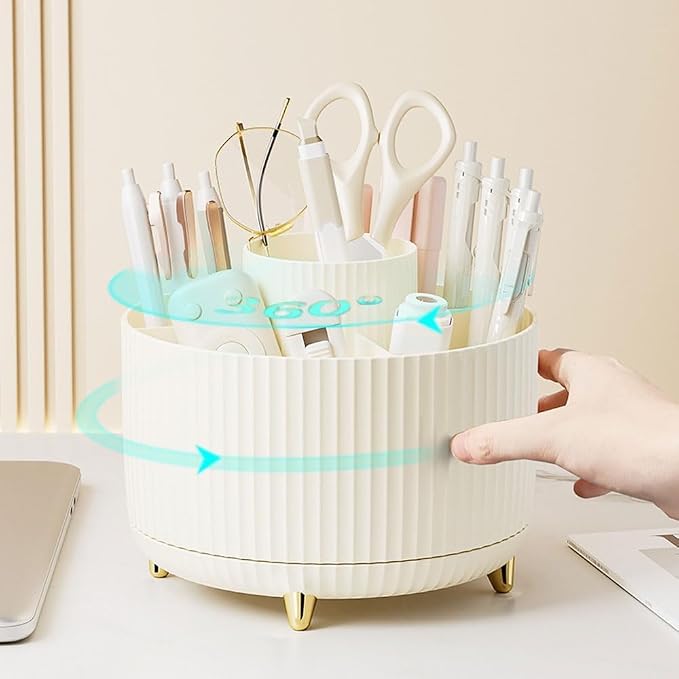 Gawsey Black Desk Organizers and Accessories with Desk Organizer 360° Rotating Pen Holder and Office Supplies, Cute Stationery Supplies Set