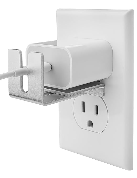 Charger Lock to Outlet, ILIVABLE Adjustable Metal Outlet Lock, Firmly Secures Power Plug from Unplugging (Silver, 1 Pack)