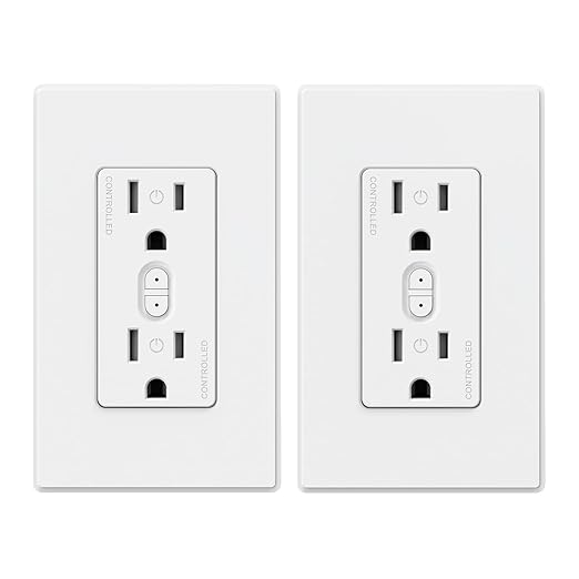 ELEGRP Smart Plug, Smart in-Wall Outlet Compatible with Alexa and Google Assistant, 2.4GHz Wi-Fi Smart Receptacle with Energy Monitoring, No Hub Required, UL Listed, White, 2 Pack