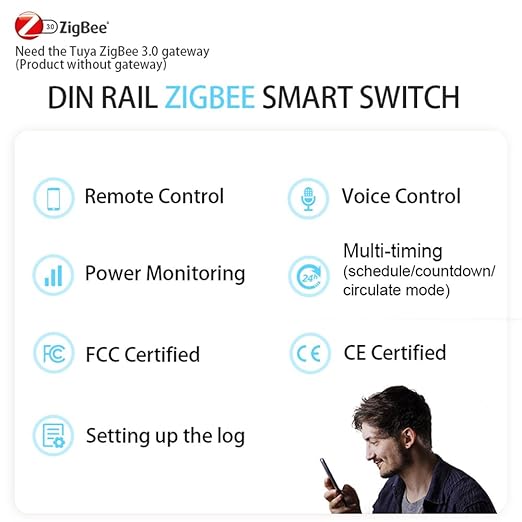 ZigBee DIY Smart Switch 32A| DIN Rail Switch| 1P+N 90-240VAC| Real-time Power Monitoring| Remote Control and Set Timer for Home Automation| Support Tuya/Smart Life| Voice Control| FCC Certified