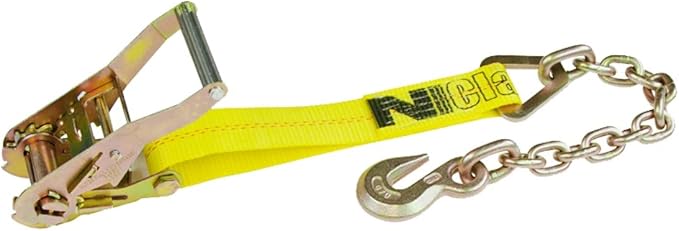 VULCAN Ratchet Strap with Chain Anchors - 2 Inch x 30 Foot - Classic Yellow - Case of 3-3,600 Pound Safe Working Load