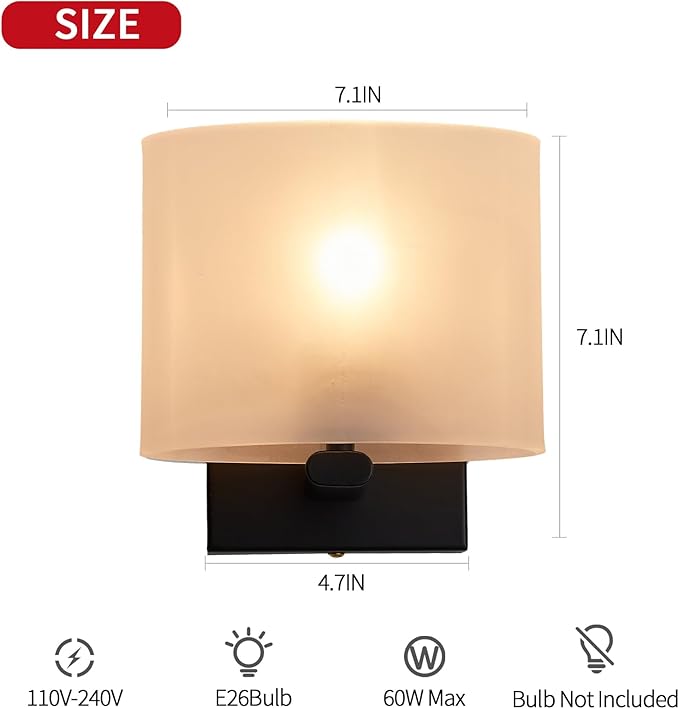 Hardwired Wall Sconces, Modern Acrylic Shade Wall Light Fixture, Black Walls Mounted Lamp with Ceramic Lamp Holder, Classic E26 Bulb Walls Lighting for Bedroom, Living Room, Hallway 【No Bulb Included】