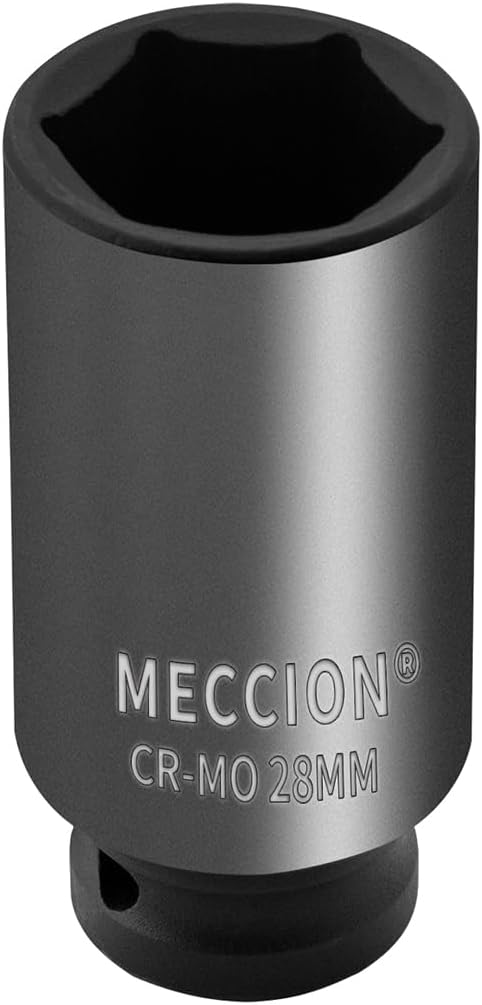 Meccion 1/2 Inch Drive Impact Socket 28mm Metric, 6 Point Cr-Mo Deep Impact Socket, 78mm Length