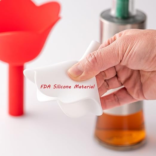 Silicone Flower Kitchen Funnel Set, Red and Green, Collapsible Christmas Tree Design, 3-Piece for Liquid Transfer and Bottle Filling