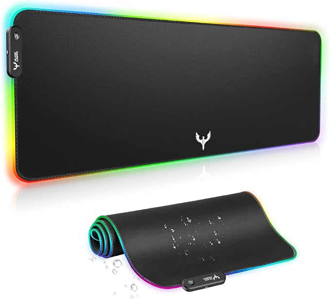 BladeHawks RGB Gaming Mouse Pad Extra Large Extended 31.5x12 Inch-Black | LED mouse pad with 14 lighting modes, covers keyboard & mouse, anti-slip rubber base, waterproof surface, USB powered