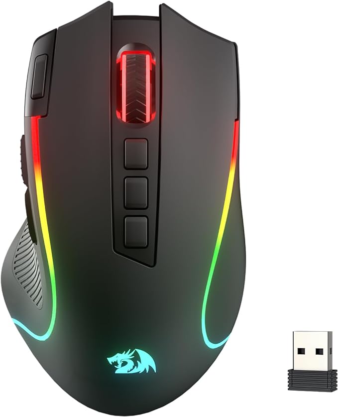 Redragon M612 Wireless RGB Optical Gaming Mouse 8000 DPI Remapping Keys | Cable-Free 0 Delay, Redefine Keybinding Macro, Vibing Backlight, Ergonomic Grip Body Comfort