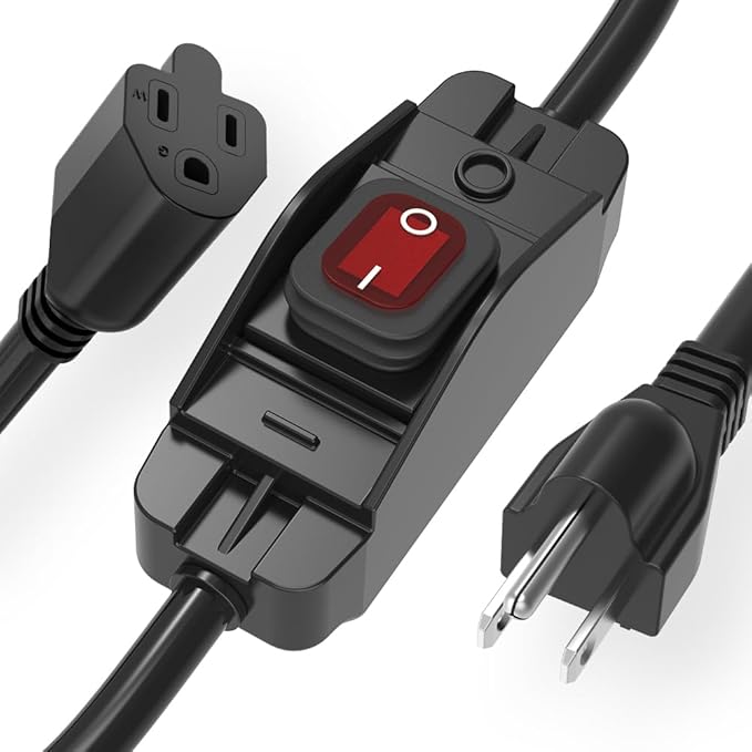 Extension Cord with Switch, Malictele 2FT 3 Prong 14AWG Outdoor Extension Cord Waterproof with Red Led On/Off Switch 15A 125V for Household Appliances Electrical Equipment