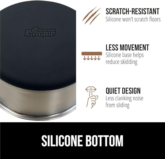 GORILLA GRIP Dog Bowls, Holds 2 Cups Each (16 fl oz), Heavy Duty Stainless Steel Food and Water Bowl for Feeding Dogs and Cats, Dishwasher Safe, Rust Resistant, BPA Free Rubber Base, Set of 2 Black