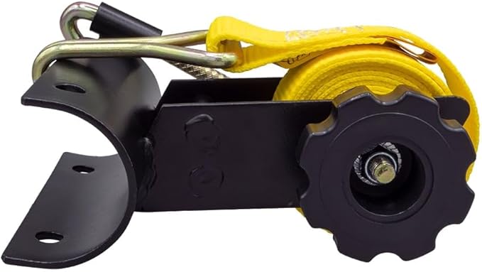Mytee Products 4 Pack 1-1/2"x7' Yellow Ladder Rack Ratchet Straps with J-Hook (Pair) - 500 lbs 2" Black Round Tube Mount - Retractable Ratchet Tie Down Strap for Roof Rack