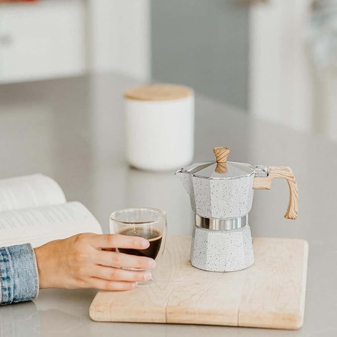 GROSCHE Milano Moka pot, Stovetop Espresso maker, Greca Coffee Maker, Stovetop coffee maker and espresso maker percolator (Grey, 9 cup) | Cuban Coffee Maker And Italian Moka Pot For Stovetop Espresso; For Gas, Electric, And Propane Stoves With A Soft-T...