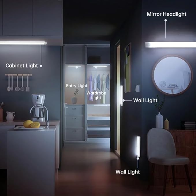 2025 Upgraded Punch-Free Smart Sensor Magnetic Rechargeable LED Lights, Rechargeable Motion Sensor Light, Wireless Motion Sensor Indoor Lights, Stick On Lights for Kitchen/Stairs (4PC-3 Color, 3.9in)