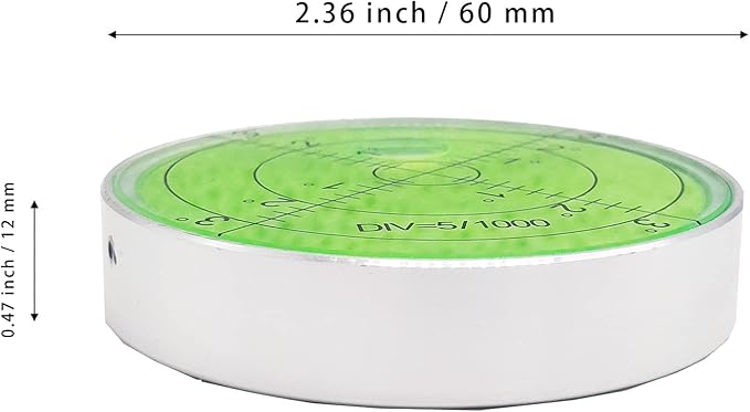 Aluminium High Precision Horizontal Leveler Bubble Level Tool Circle Round 2.4 Inch 60mm (Silver,Green)