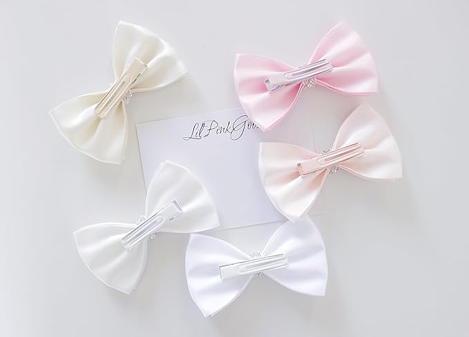0-12 Newborn Baby Baptism Pearl Headband or Clip with Bow in WHITE Christening Headband with Satin Bow, Pearl Rhinestone Band (Ivory Clip, 1 Count (Pack of 1))
