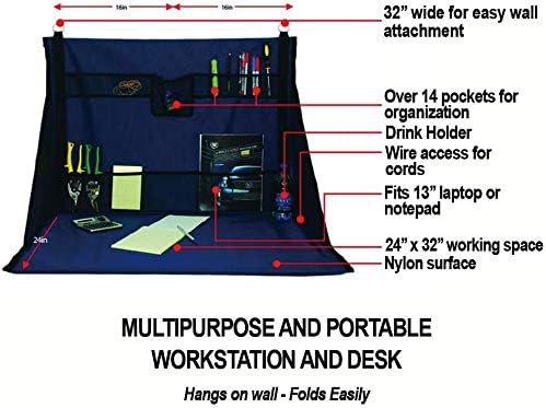Mini Portable Standing Desk, Workbench, Work Station, Storage for Jobsite, Garage, Office, Shop, Hanging Work Surface, Black (WS3700)