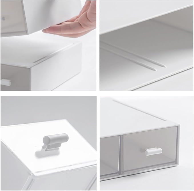Desk Organizer-Stackable Storage Drawers, Plastic Compact Desk Storage Box Perfect for Collection Small Item/Cosmetic Office Organizer - 3 drawers (White)